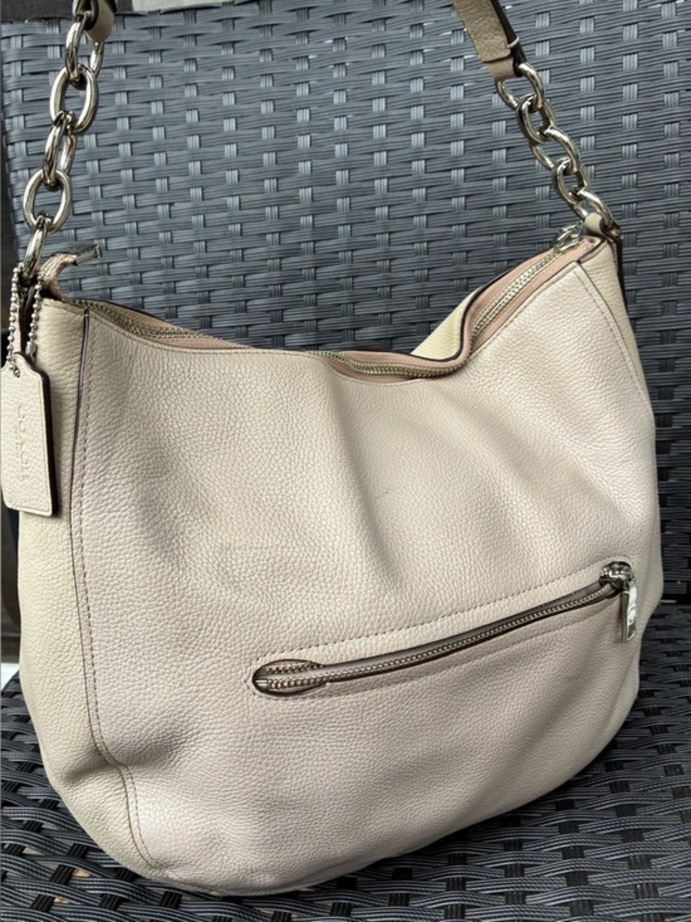 Coach Pebbled Leather Shoulder Bag in gray